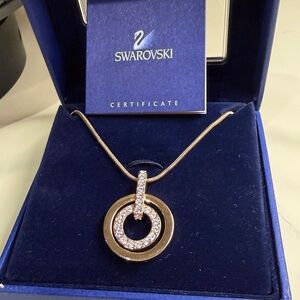 Swarovski Gold-tone Double Circle Pendant Necklace with Clear Crystals